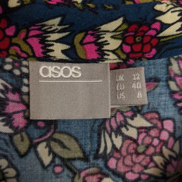 ASOS Blue Floral Paisley Print Button Long Sleeve Dress - Picture 5 of 6